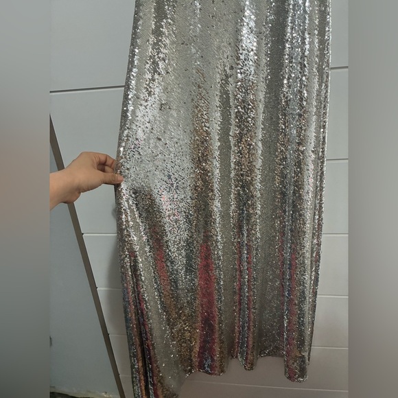 All Saints Hadley Silver Sequined Cowl Neck Sleeveless Slip Dress Size 6 - Picture 9 of 11